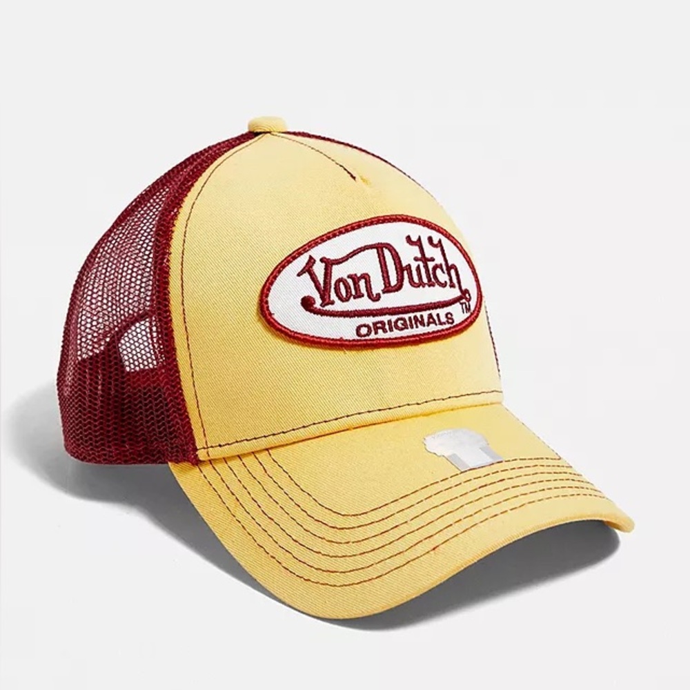 Von Dutch Yellow and Burgundy Trucker Hat